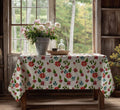 Red-Green Botanical Floral Tablecloth: Watercolor Garden Print, Cotton-Linen Blend - Image 3