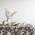 Colorful Folk-Art Floral Tablecloth: Vibrant Botanical Print, Cotton-Linen Blend - Image 2