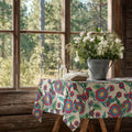 Colorful Folk-Art Floral Tablecloth: Vibrant Botanical Print, Cotton-Linen Blend - Image 1