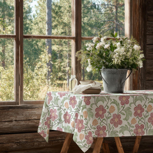 Floral Botanical Linen Tablecloth: Vintage Garden Print, Cotton-Linen Blend