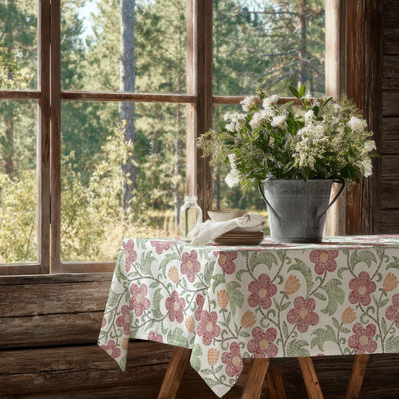 Floral Botanical Linen Tablecloth: Vintage Garden Print, Cotton-Linen Blend