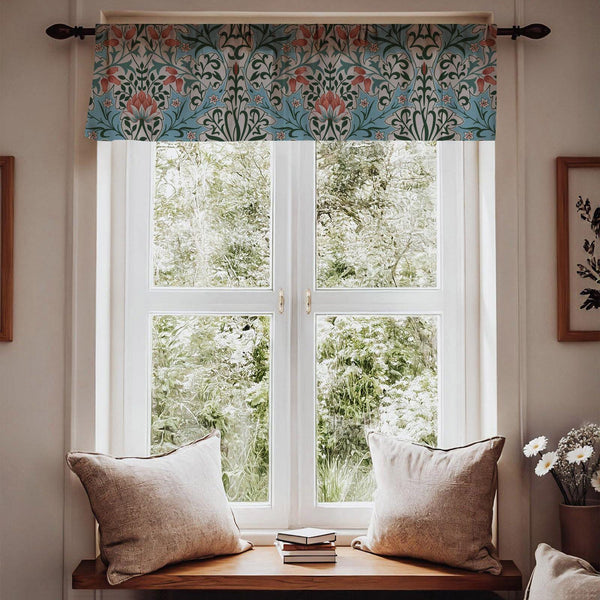 Art Nouveau Floral Linen Curtains - William Morris Style Drapes - Pastel Coral Green Window Treatment