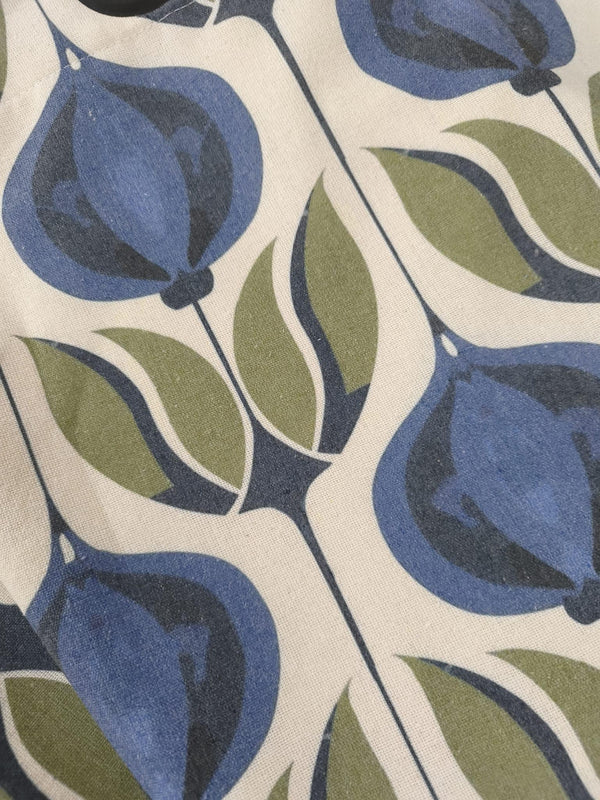 Floral Linen Curtains: Mid-Century Modern Blue & Olive Botanical Drapes