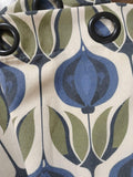 Floral Linen Curtains: Mid-Century Modern Blue & Olive Botanical Drapes - Image 3