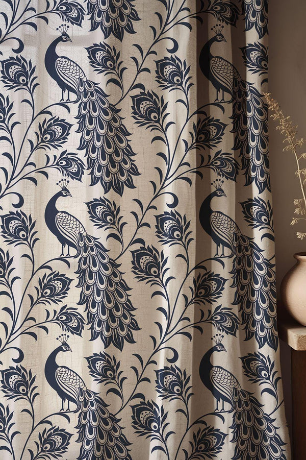 Black Wildflower Linen Curtain – Elegant Botanical Bird Drape for Natural Home Decor