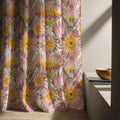Pink-Yellow-Floral-Print Linen Curtain – Vibrant Hand-Drawn Bloom Drape for Natural Home Decor - Image 2