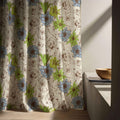 Blue-Green-Floral-Print Linen Curtain – Sketch Rose Botanical Pattern Drape - Image 2