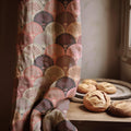 Retro Scallop Fan Linen Curtain – Pink & Taupe Art Deco Print Linen Drape - Image 1