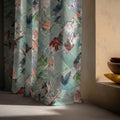 Tropical Abstract Botanical Linen Curtain – Teal & Terracotta Layered Leaf Print Drape - Image 2