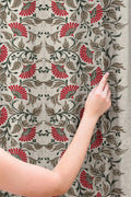 Traditional Red Floral Jacquard Linen Curtain – Vintage Ottoman Pattern Linen Drape - Image 2