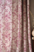 Pink Vintage Floral Linen Curtain – Elegant Botanical Pattern Linen Drape - Image 1