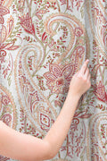 Paisley Floral Linen Curtain – Red Gold Green Linen Drape - Image 3