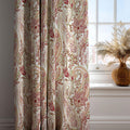 Paisley Floral Linen Curtain – Red Gold Green Linen Drape - Image 2
