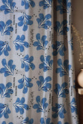 Blue Leaf Linen Curtain – Modern Floral Pattern Linen Drape - Image 1