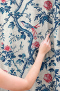 Chinoiserie Linen Curtain – Blue Red Floral Pattern Linen Drape - Image 3