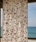 Starfish Themed Linen Curtain – Beige Brown Nautical Pattern Linen Drape - Image 1