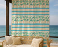 Palm Tree Linen Curtain – Teal Beige Tropical Linen Drape - Image 2