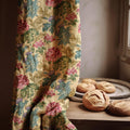 Vintage Botanical Floral Linen Curtain – Pink Peony & Thistle Linen Drape - Image 1