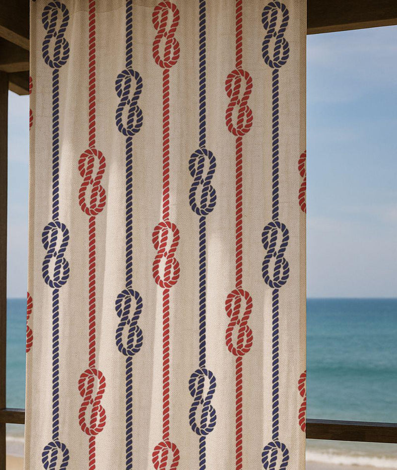 Nautical Rope Linen Curtain – Coastal Pattern Linen Drape