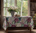 Floral-Rose-Hydrangea Linen Tablecloth: Linen Fabric, With Roses & Hydrangeas Pattern - Image 2