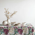 Floral-Rose-Hydrangea Linen Tablecloth: Linen Fabric, With Roses & Hydrangeas Pattern - Image 4
