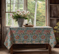 Vintage Botanical Floral Tablecloth: Yellow & Pink Garden Print, Cotton-Linen Blend - Image 1