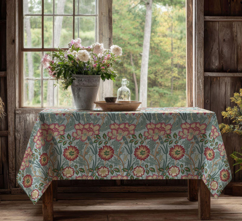 Vintage Botanical Floral Tablecloth: Yellow & Pink Garden Print, Cotton-Linen Blend
