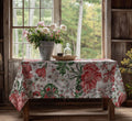 Vintage Botanical Floral Linen Tablecloth: Red Garden Flower Print, Cotton-Linen Blend - Image 3
