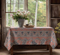 Boho-Tribal Pattern Linen Tablecloth: Terracotta & Navy Print, Cotton-Linen Blend - Image 3