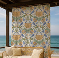 Coastal Seashell Linen Curtain – Vintage Yellow Floral Pattern Linen Drape - Image 2