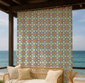 Mediterranean Tile Linen Curtain – Green Blue Orange Pattern Linen Drape - Image 2