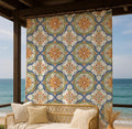 Mediterranean Linen Curtain – Ornate Tile Pattern Linen Drape - Image 2