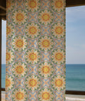 Sunburst Tile Linen Curtain – Mediterranean Linen Drape - Image 1