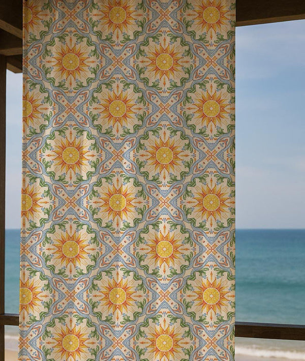 Sunburst Tile Linen Curtain – Mediterranean Linen Drape