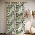 Vintage-Floral Linen Curtain – Sage Green White Linen Drape - Image 2