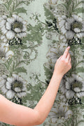 Vintage-Floral Linen Curtain – Sage Green White Linen Drape - Image 3