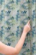 Soft Floral Linen Curtain – Blue Green White Linen Drape - Image 3