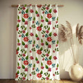 Minimal Botanical Linen Curtain – Hand Painted Red Flowers Green Leaves Linen Drape - Image 2