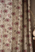 Botanical Floral Motif Linen Curtain – Vintage Style Print Dusty Pink and Soft Earth Tones Linen Drape - Image 1