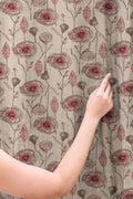 Botanical Floral Motif Linen Curtain – Vintage Style Print Dusty Pink and Soft Earth Tones Linen Drape - Image 2