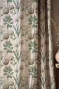 Botanical Linen Curtain - Vintage Wildflower & Seed Head Illustration Pattern in Sage Green Linen Drape - Image 1