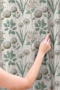 Botanical Linen Curtain - Vintage Wildflower & Seed Head Illustration Pattern in Sage Green Linen Drape - Image 2