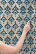 Evil Eye Print Linen Curtain - Repeating Blue Nazar Symbol Pattern in Geometric Diamond Layout Linen Drape - Image 3