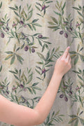 Olive Branch Print Linen Curtain - Mediterranean Botanical Illustration Pattern With Green Leaves and Purple Olives Linen Drape - Image 3