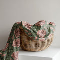Dark Floral Print Linen Curtain - Vintage Rose Blossom Illustration Pattern With Deep Green Background Linen Drape - Image 3