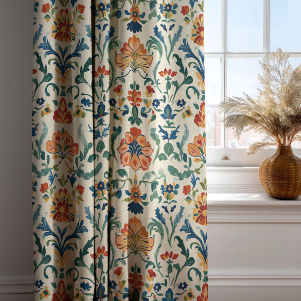 Colorful Floral Linen Curtain – Vintage Style Pattern Linen Drape
