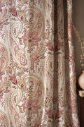 Paisley Floral Linen Curtain – Red Gold Green Linen Drape - Image 1