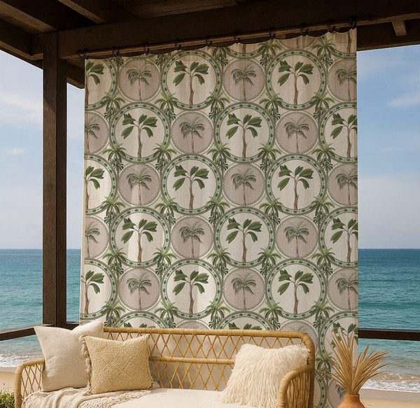 Palm Tree Linen Curtain – Tropical Botanical Pattern Linen Drape