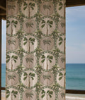 Palm Tree Linen Curtain – Tropical Botanical Pattern Linen Drape - Image 1