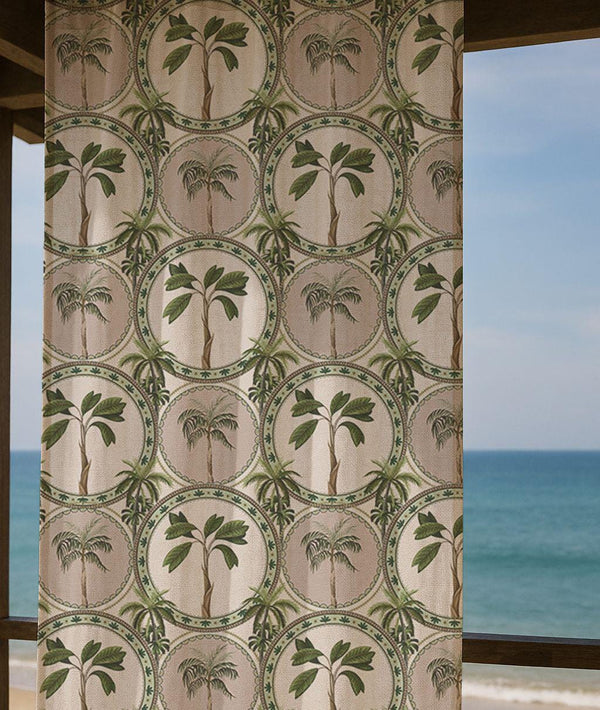 Palm Tree Linen Curtain – Tropical Botanical Pattern Linen Drape